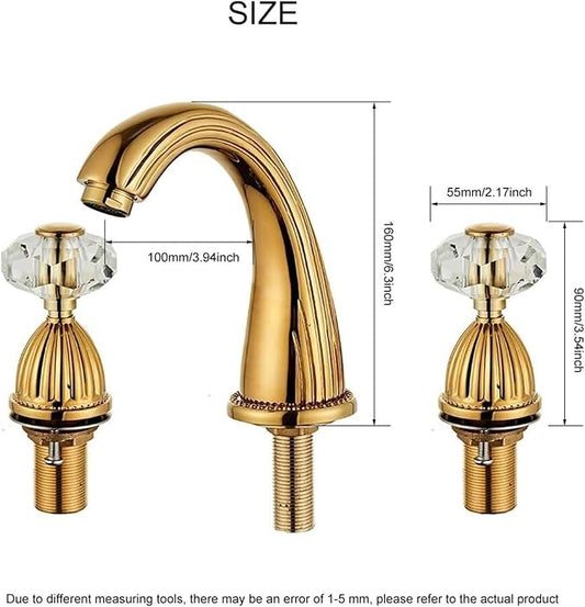 Faucet 3PCS Crystal Handle Basin Faucets with Hot and Cold Water Deck Mounted Sink Taps for Elegant Bathroom(Silver) Faucet