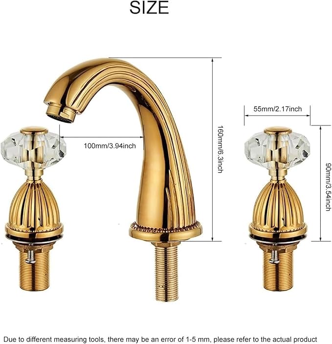 Faucet 3PCS Crystal Handle Basin Faucets with Hot and Cold Water Deck Mounted Sink Taps for Elegant Bathroom(Black) Faucet