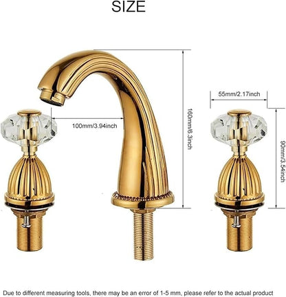 Faucet 3PCS Crystal Handle Basin Faucets with Hot and Cold Water Deck Mounted Sink Taps for Elegant Bathroom(Black) Faucet