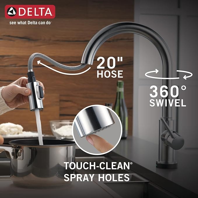Delta Faucet Trinsic Touch Kitchen Faucet Brushed Nickel, Kitchen Faucets with Pull Down Sprayer, Kitchen Sink Faucet, Touch Faucet for Kitchen Sink, Touch2O Technology, Arctic Stainless 9159T-AR-DST