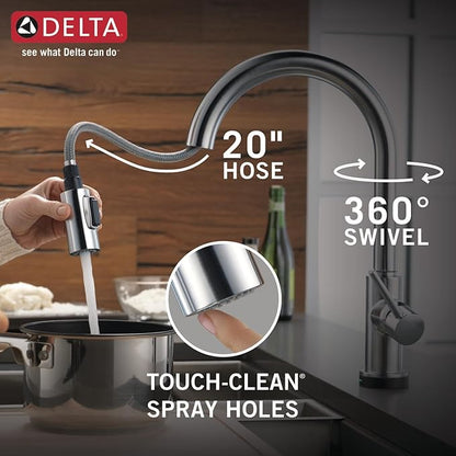 Delta Faucet Trinsic Touch Kitchen Faucet Brushed Nickel, Kitchen Faucets with Pull Down Sprayer, Kitchen Sink Faucet, Touch Faucet for Kitchen Sink, Touch2O Technology, Arctic Stainless 9159T-AR-DST