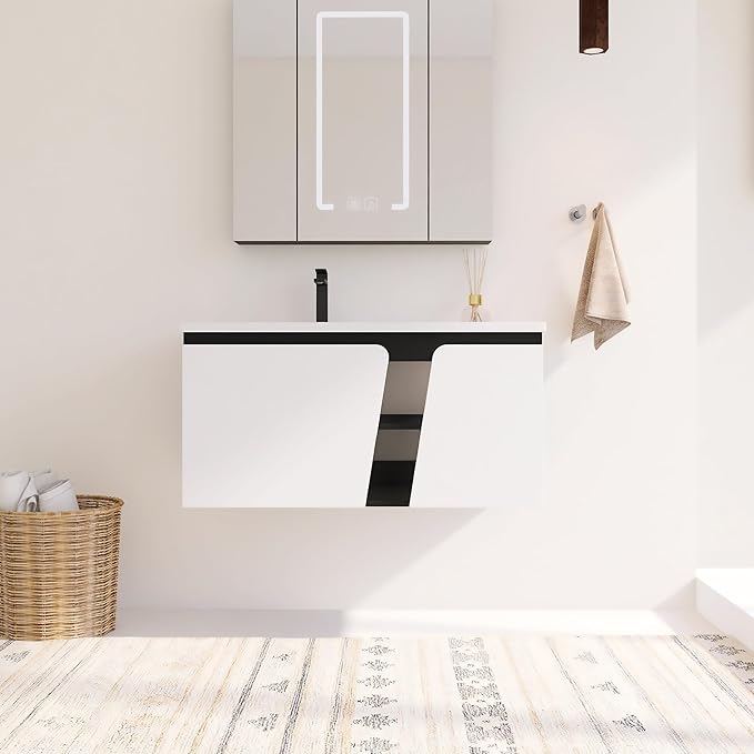 40 Inch Bathroom Vanity with Sink, 40" Floating Bathroom Vanity, Plywood Wooden Cabinet with Soft Close Doors, Modern Wall Mounted Cabinet Set, Ceramic Sink Included