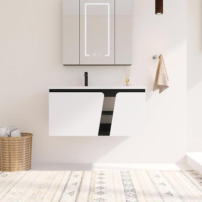 40 Inch Bathroom Vanity with Sink, 40" Floating Bathroom Vanity, Plywood Wooden Cabinet with Soft Close Doors, Modern Wall Mounted Cabinet Set, Ceramic Sink Included