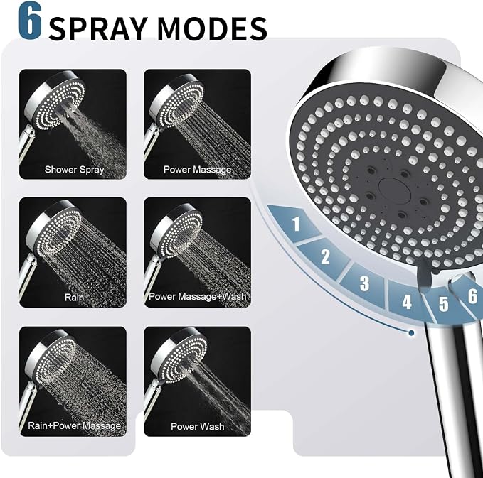OFFO Filtered Shower Head with Hose, 20 Stage Shower Head with Filters for Hard Water with 60" Stainless Steel Hose, 6 Modes High Pressure Showerhead to Remove Chlorine, Chrome