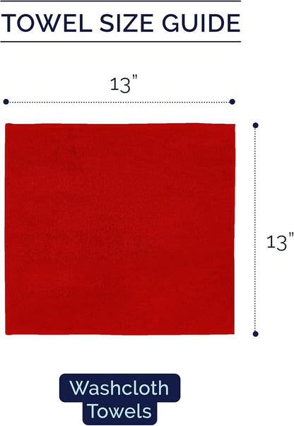 Elegant Comfort Premium Turkish Cotton 6 Pack Washcloths Set - 13 x 13 inch, Luxurious Hotel Spa Quality 100% Turkish Cotton 6PC Washcloth Set - Highly Absorbent - Soft Bathroom Towels, Red