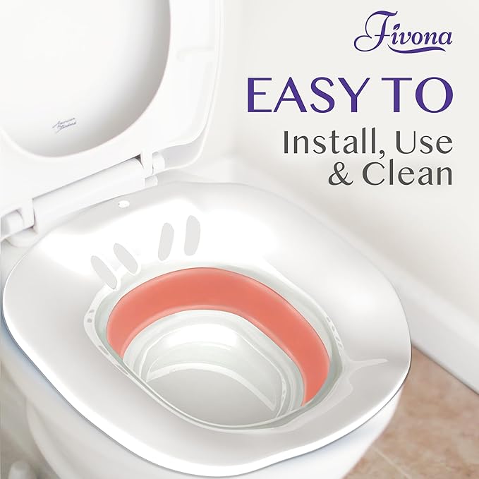 Fivona Sitz Bath for Toilet Seat Postpartum and Hemorrhoids Care - Yoni Steam Seat - Foldable Basin for Epsom Salt Soak - Portable Bidet BPA Free Temperature Resistant - Universal Fit - Pink