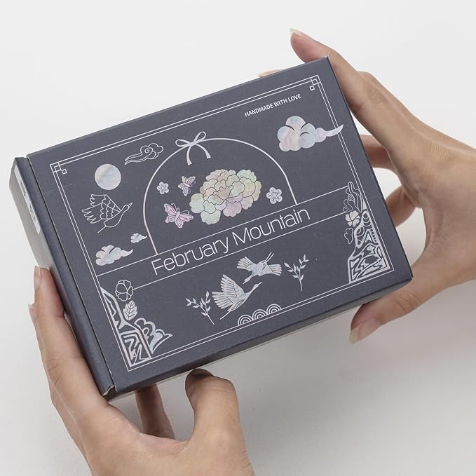 February Mountain Korean Mother of Pearl Jewelry Box – Red Floral Peony Design with Butterfly Clasp, Removable Velvet Tray – Christmas Gift for Women, Birthday, Anniversary, Keepsake Storage