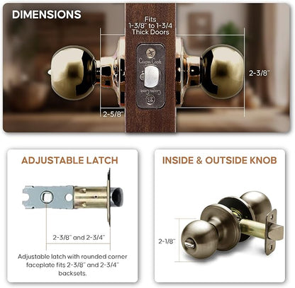 Copper Creek BK2030AB Ball Door Knob, Privacy Function, 1 Pack, in Antique Brass