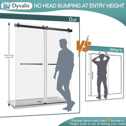 49-54" W x 76" H Frameless Double Sliding Shower Door for Walk-in Shower,5/16" (8mm) SGCC Certified Clear Tempered Safety Glass,Easy-Clean Coating,Quiet Heavy-Duty Roller System,Matte Black