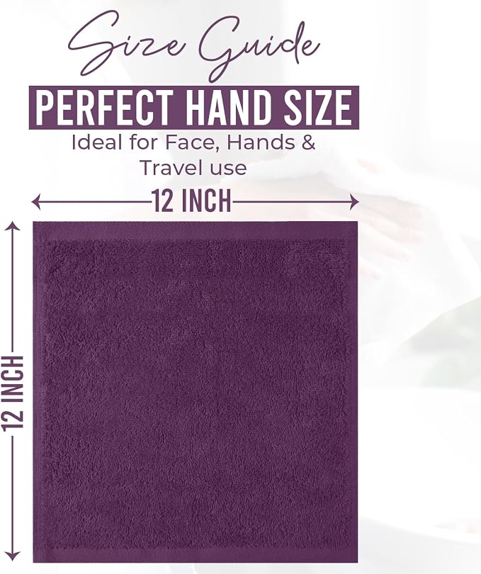 DAN RIVER 12 Pack Cotton Wash Cloths Set for Showering [12x12] Purple | Lighter Weight, Quick to Dry, Super Soft & Absorbent Face Towels, Hotel Quality, Perfect for Bathroom, Gym, Spa