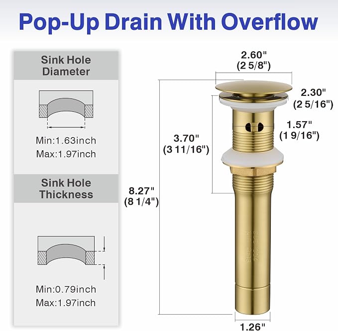 Bathroom Faucet with Sprayer, Brushed Gold Single Hole with Pop-Up Drain | Kablle Single Handle Pull Out 1 or 3 Hole Laundry Bar Basin Faucet with Deck Plate, KBL-7002BG-CL