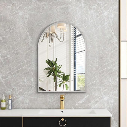 Arched Bathroom Mirror, Wall Mounted Mirror Arch Mirror Aluminum Alloy Frame Bathroom Mirror Living Room, Bedroom, Bathroom and Entryway 20"x16"