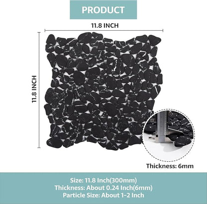 Pebble Tile, Pebble Tiles for Shower Floor Kitchen Backsplash Bathroom Black Marble Stone Look Wall and Floor Tile, 10 Sheets