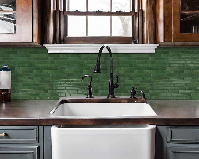 Peel and Stick Backsplash 3D Self Adhesive Wall Tile Green 10 Sheet | Thick,Sticky,Vinyl,12"x12",Marble,for Kitchen,Bathroom