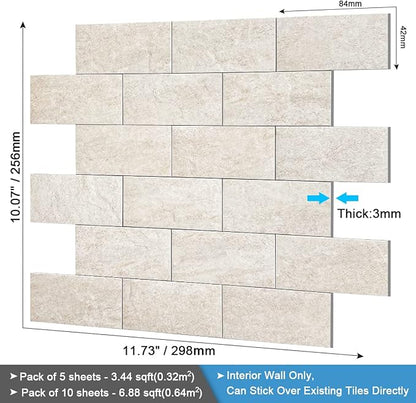 BeNice Marble Peel Stick Backsplash Tile Kitchen Rustic Beige 10pcs