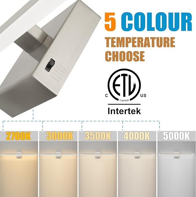 Nickel Bathroom Vanity Light Fixture 31.5'' 20W Dimmable 5CCT LED Hardwired | Bathroom Light Fixture Over Mirror, Bathroom Wall Sconce, Rust-resistant, ETL Certificated, 2700K/3000K/3500K/4000K/5000K