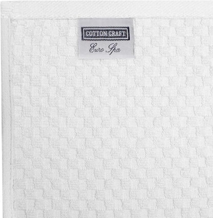 COTTON CRAFT Euro Spa Waffle Wash Cloth - Set of 12 Luxury Pure Ringspun Cotton Waffle Weave Bathroom Face Towel - Everyday Plush Absorbent Hotel Gym Shower Beach Kitchen Travel Dorm - 12x12 - White