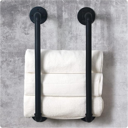 HouseAid Industrial Pipe Towel Rack, Farmhouse Bathroom Towel Storage Holder, Vintage Style Towel Organization, Wall Mounted, Matte Black