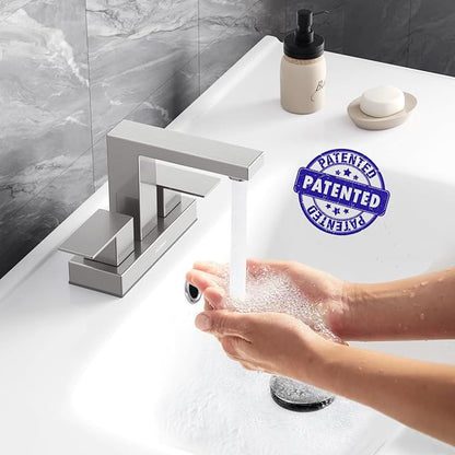 Bathroom Sink Faucet, Hurran 4 inch Brushed Nickel Bathroom Faucets for Sink 3 Hole with Pop-up Drain and Supply Lines, Stainless Steel 2-Handle Faucet for Vanity RV Restroom, 2 Pack