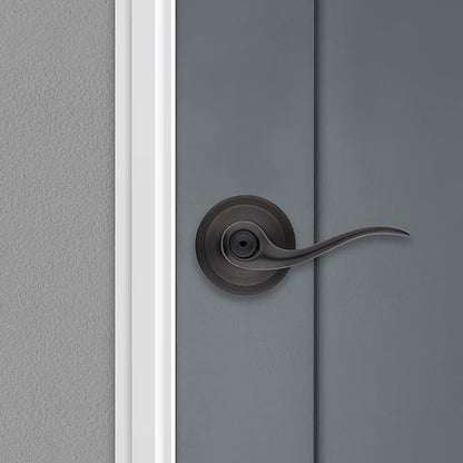 Kwikset Tustin Interior Privacy Door Handle with Lock, Door Lever for Bathroom and Bedroom, Venetian Bronze Reversible Keyless Turn Lock, with Microban Protection (Pack of 4)