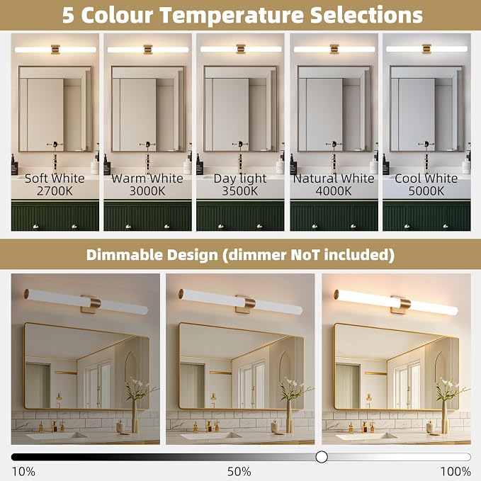 39" Gold Bathroom Vanity Lights, Wall Sconce with Acrylic Shade | Modern Wall Light for Bathroom Bedroom Living Room Hallway
