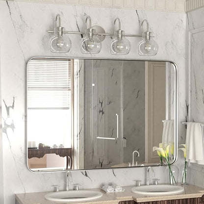 4 Lights Bathroom Vanity Light Fixtures Over Mirror Modern Nickel | 24in Wall Sconce,Brushed Nickel,Globe Glass Shade,E26 Base,UL Certified,Anti-Rust,Damp Rated,Bathroom Bedroom Living Room