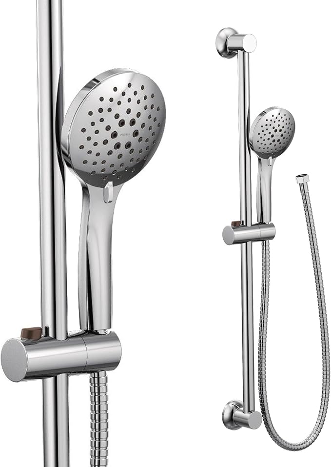 Moen Chrome Eco-Performance 5-Function Handheld Removable Shower Head, Adjustable 30-Inch Slide Bar and 69-Inch Long Hose, 3558EP