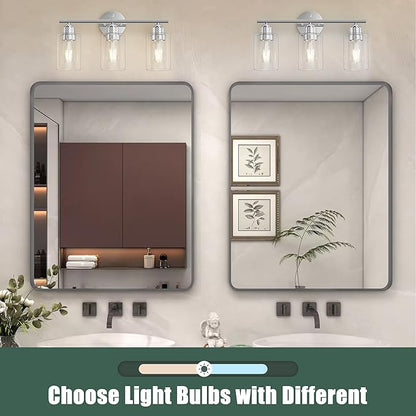 Espird Bathroom Vanity Light Fixtures Polished Chrome Bathroom Lighting Fixture, 3 Lights Bathroom Light Fixture Over Mirror, Modern Black Vanity Light, Wall Sconces with Glass Shades