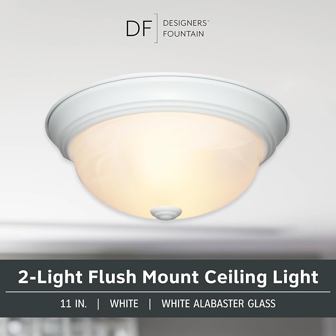 Designers Fountain 11 in 2-Light Flush Mount Ceiling Light, White, 1257S-WH-AL
