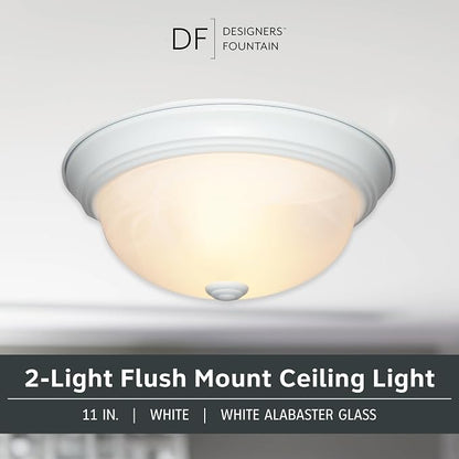 Designers Fountain 11 in 2-Light Flush Mount Ceiling Light, White, 1257S-WH-AL