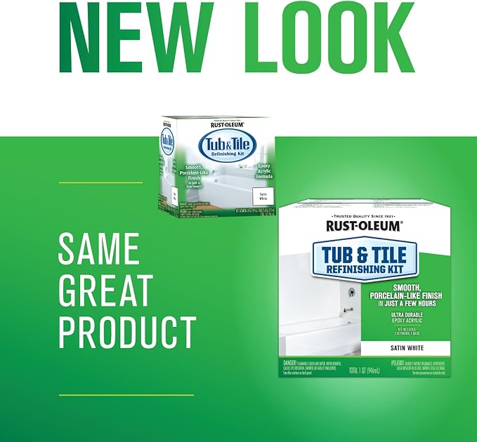 Tub & Tile Touch Up Satin White Paint Kit | Bathroom Surface Refresh, Ceramic, Porcelain, Fiberglass, Durable Moisture Resistant Finish, Quart