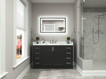 Led Bathroom Mirror 40 x 24 with Brushed Black Frame Anti-Fog Frontlit & Backlit Vanity Mirror Stepless Dimmable Lighted Mirrors for Bathroom Wall 3 Colors White/Warm/Natural Wall-Mounted