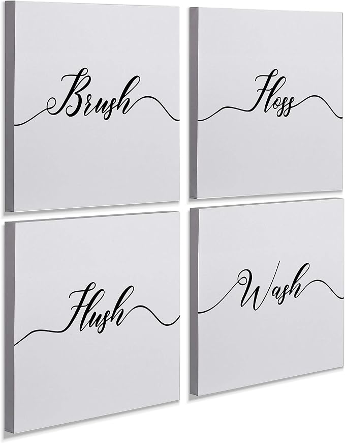 Renditions Gallery Simple Bathroom Sign Set of 4 Gallery Wrapped Canvas Wall Art, 12x12, Set