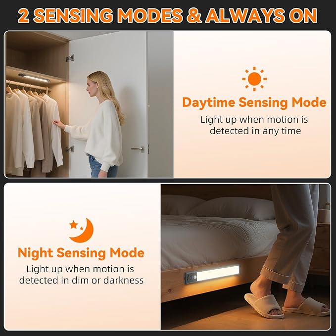 Under Cabinet Lighting Wireless, 15inch Motion Sensor Light, 3Pack-Black | Rechargeable, 3 Color Temps, Dimmable, Power Display, LED Closet Light Magnetic, Under Counter Lights for Kitchen Shelf Home