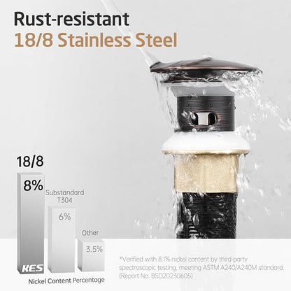 KES Bathroom Sink Drain with Strainer Basket Drain Hair Catcher, Pop Up Drain Stopper Vessel Sink Vanity with Overflow Anti Clog, Oil Rubbed Bronze S2013A-ORB