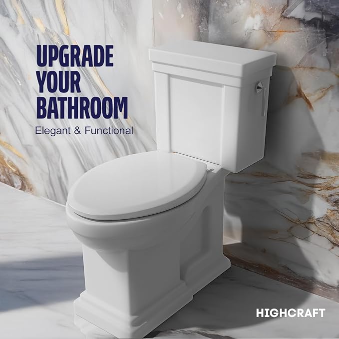 Highcraft W4TSPE Elongated Plastic Toilet Seat Slow Close ? Easy Remove, White