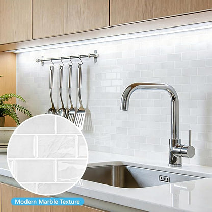 Art3d 10-Pack Subway Peel and Stick Backsplash, White Marble, 12 x 12 Inch | Thickened Design, No Warping, Durable, Self-Adhesive, Sturdy, for Kitchen, Bedroom, Ideal for New Home Buyers, Future Movers