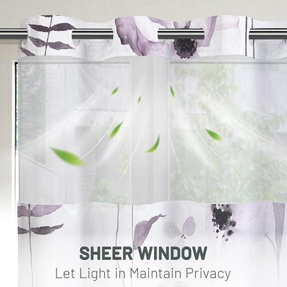 No Hook Floral Shower Curtain with Liner, Plum, 71x74 | Snap in Liner, 3 in 1, Water Repellent, Easy Install, Machine Washable, Hotel Style for Bathroom, Watercolor Pattern