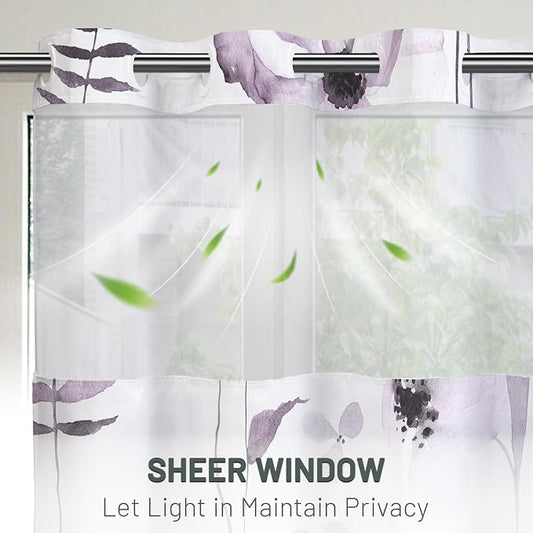 No Hook Floral Shower Curtain with Liner, Plum, 71x74 | Snap in Liner, 3 in 1, Water Repellent, Easy Install, Machine Washable, Hotel Style for Bathroom, Watercolor Pattern
