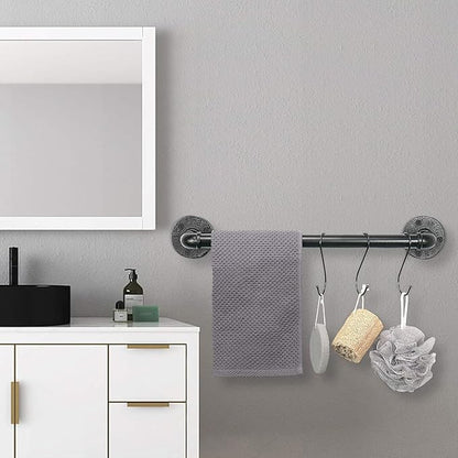 Industrial Pipe Towel Rack Towel Bar, Heavy Duty Wall Mounted Rustic Farmhouse Bath Towel Holder for Bathroom (Black, 16 inch)