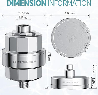 SR SUN RISE Filtered Shower Head with 3 Replaceable Filter Cartridges, 20+3 Stage Shower Filter Head for Hard Water, High Pressure Shower Head with Filters Removes Chlorine, Harmful Substances