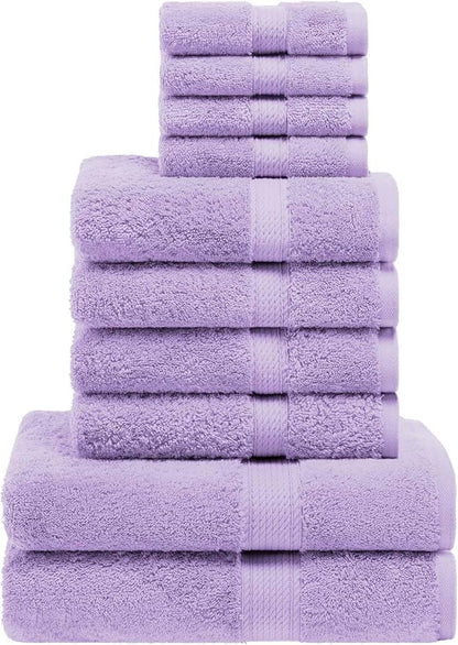 Superior Egyptian Cotton Ultra Plush & Absorbent, 10 Piece Set, Purple | Quick Dry, Soft Luxury Towel Set, Bath Essentials, Guest Bath, Spa, 2 Bath, 4 Hand, 4 Face Towels, Madeline Towels