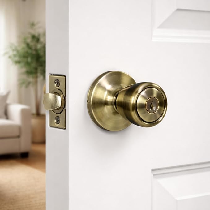 Design House 728345 Terrace 6-Way Universal Keyed Entry Door Knob Antique Brass