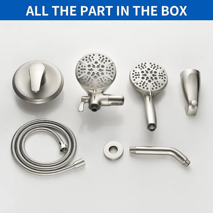 Shower Tub Kit Dual Shower System with Tub Spout Tub and Shower Faucet Set Complete Dual Shower Head and Handheld Combo Set Tub and Shower Trim Kit Brushed Nickel