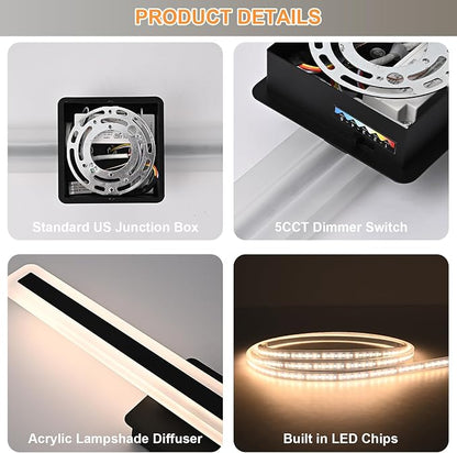 15.7 Inch Black Vanity Light for Bathroom Light Fixtures, 20W 5CCT Dimmable LED Vanity Lights Bar 2700K-5500K, Modern LED Bath Lights Wall Sconces for Bathroom Mirror Cabinets Bedroom