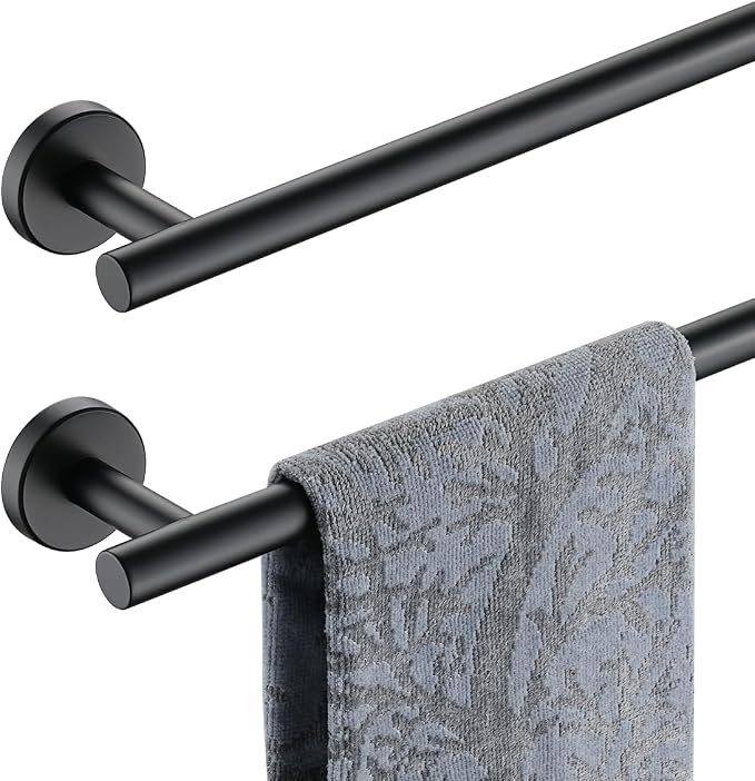 JQK Black Towel Bar, 27 Inch 304 Stainless Steel Thicken 0.8mm Towel Rack Bathroom, Towel Holder Matte Black Wall Mount, Useable Length 24 Inch 2 Pack, TB110L24-PB-P2