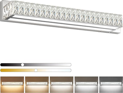 30in LED Bathroom Lights Over Mirror Modern Crystal Vanity Lights Bar Chrome Wall Lighting for Bath