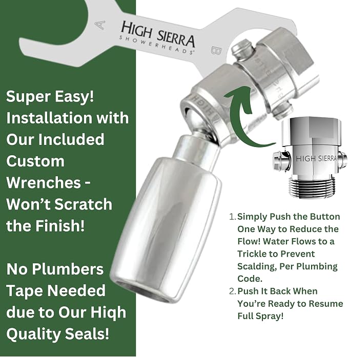 High Sierra® - CLASSIC™ Solid Lead-Free Metal 2.0 GPM Award Winning. High Pressure Shower Head with Trickle Valve. Patented Nozzle Never Clogs - Matte Black Finish