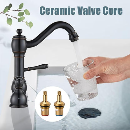 Aolemi 8 Inch Widespread Bathroom Sink Faucet 3 Hole Deck Mount Vanity Basin Mixer Tap with Pop Up Drain Assembly Oil Rubbed Bronze Double Lever Handle