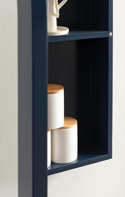 Kate and Laurel Arcott Modern Arched Bathroom Cabinet with Mirror, 20 x 6 x 30, Navy Blue, Coastal Wooden Bathroom Mirror with Storage for Bath Medicine Cabinet or Over-The-Toilet Storage Option